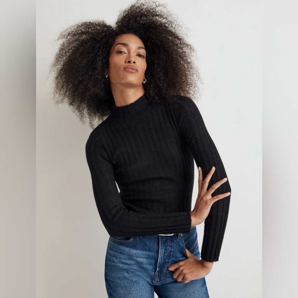 Madewell Alpaca Blend Ribbed Mockneck Sweater Small Light Green NWT